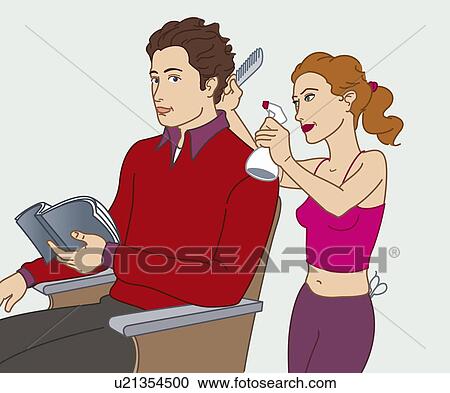 Man reading book while having hair done View Large Illustration Clipart - Man reading book while having hair done. Fotosearch