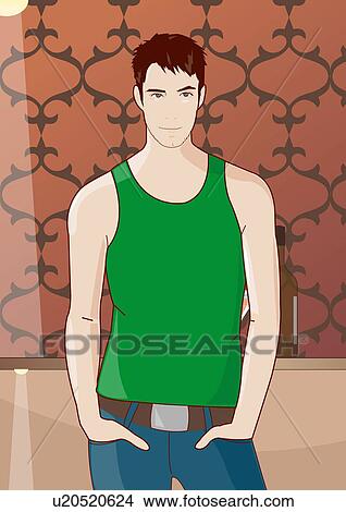 Young man in jeans and a tank top View Large Illustration Stock Illustration - Young man in jeans and a tank top. Fotosearch
