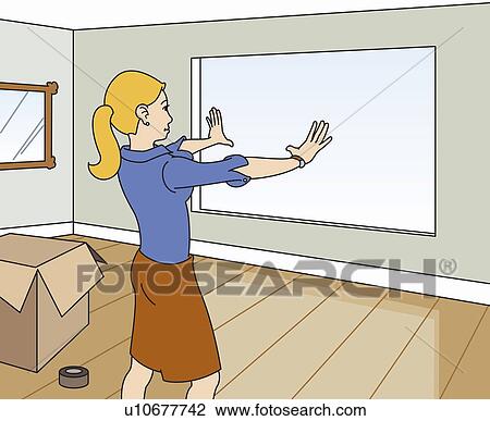 Young woman designing new home interior View Large Illustration Drawing - Young woman designing new home interior. Fotosearch