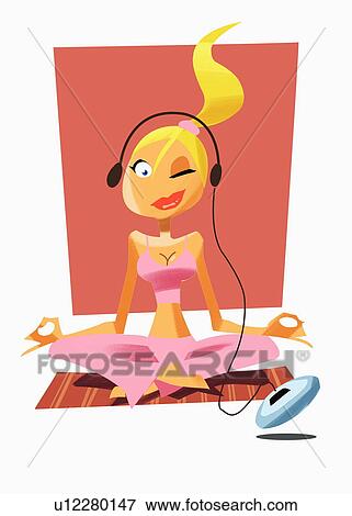 Stock Illustration - Young woman in yoga pose winking. Fotosearch