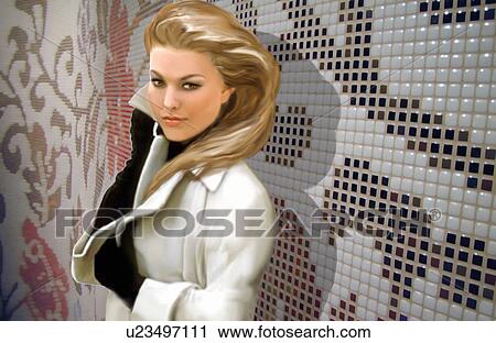 Blond woman posing in a jacket View Large Illustration Clip Art - Blond woman posing in a jacket. Fotosearch