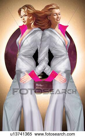 Female twins modeling the same suit View Large Illustration Stock Illustration - Female twins modeling the same suit. Fotosearch