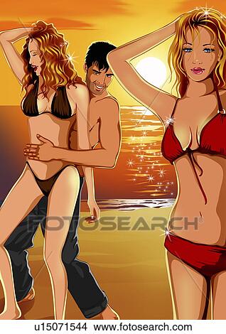 Man dancing with woman on the beach with another woman in the sidelines View Large Illustration Stock Illustration - Man dancing with woman on the beach with another woman in the sidelines. Fotosearch