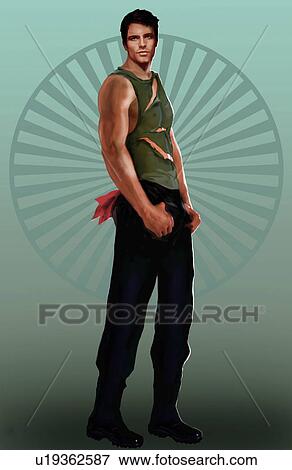 Muscular man posing with ripped shirt View Large Illustration Stock Illustration - Muscular man posing with ripped shirt. Fotosearch