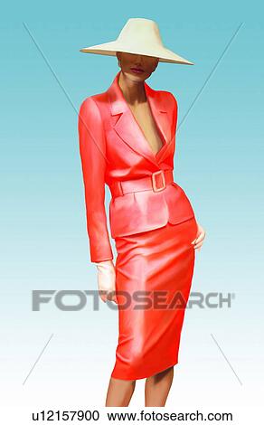 Clipart - Woman in a suit and a hat. Fotosearch