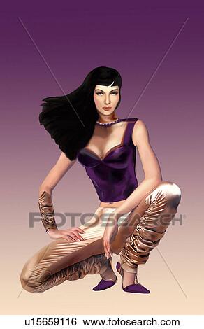 Stock Illustration - Woman in dressy pants crouching in a pose. Fotosearch
