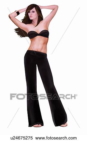 Woman posing in pants and bikini top View Large Illustration Stock Illustration - Woman posing in pants and bikini top. Fotosearch