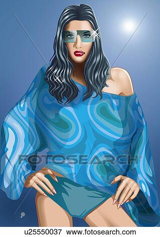 Young woman posing with sunglasses and blue shirt View Large Illustration Stock Illustration - Young woman posing with sunglasses and blue shirt. Fotosearch