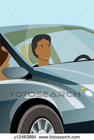 Stock Illustration - Close-up of man driving with female passenger. Fotosearch