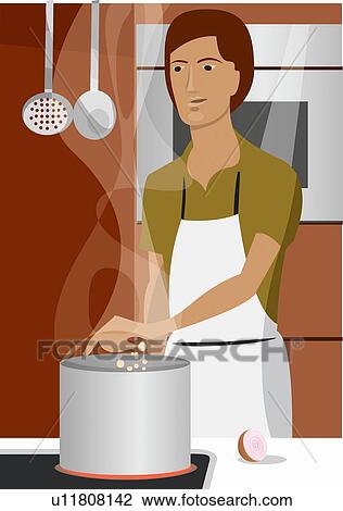 Hombre, cocina cena Dibujo | u11808142 | Fotosearch