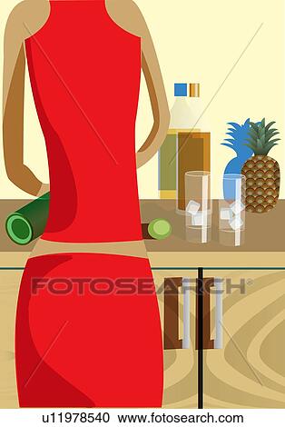 The back of a woman tending bar View Large Illustration Clipart - The back of a woman tending bar. Fotosearch