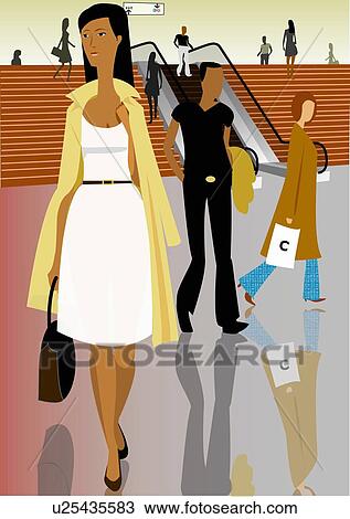 Woman commuting in a public station View Large Illustration Drawing - Woman commuting in a public station. Fotosearch
