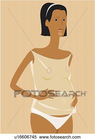 Young pregnant woman holding her stomach View Large Illustration Stock Illustration - Young pregnant woman holding her stomach. Fotosearch