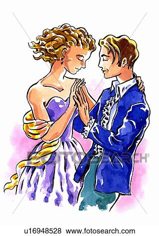 Stock Illustration - Couple dancing with eyes closed. Fotosearch