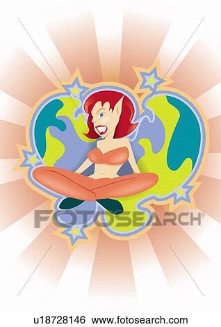 Stock Illustration - Elf woman sitting cross legged. Fotosearch
