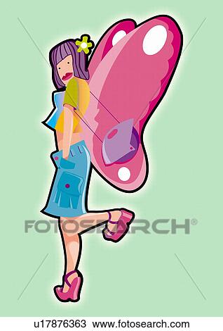 Drawing - Girl with butterfly wings. Fotosearch