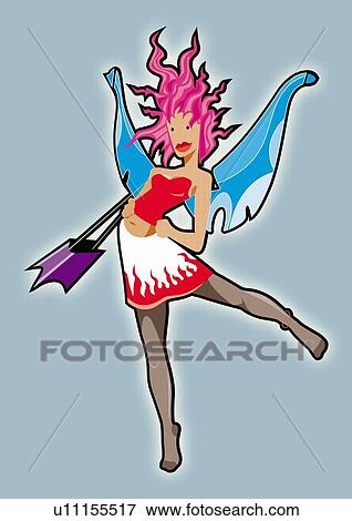 Stock Illustration - Hip female cupid with arrows. Fotosearch