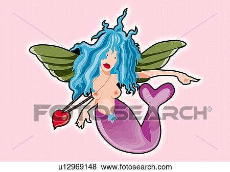 Mermaid with heart necklace View Large Illustration Stock Illustration - Mermaid with heart necklace. Fotosearch