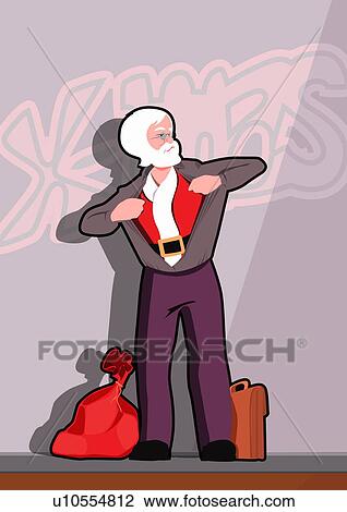 Santa Claus changing into his outfit View Large Illustration Drawing - Santa Claus changing into his outfit. Fotosearch