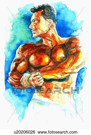 Stock Illustration - Weight lifter flexing his upper body muscles. Fotosearch