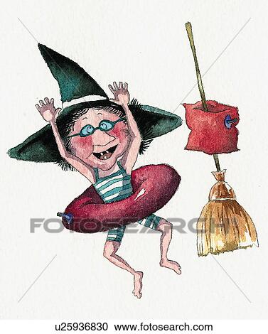 Clipart - Witch ready to go swimming. Fotosearch