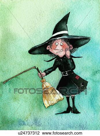 Witch with a broken broom View Large Illustration Drawing - Witch with a broken broom. Fotosearch