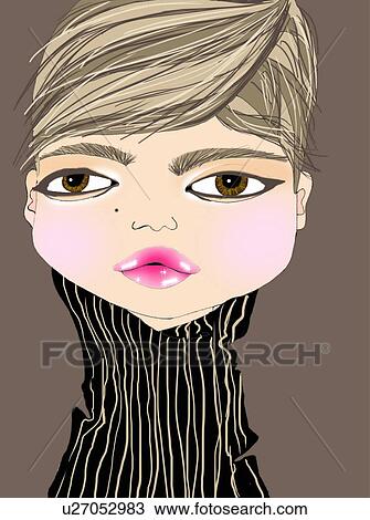 Drawing - Closeup of woman in turtleneck. Fotosearch