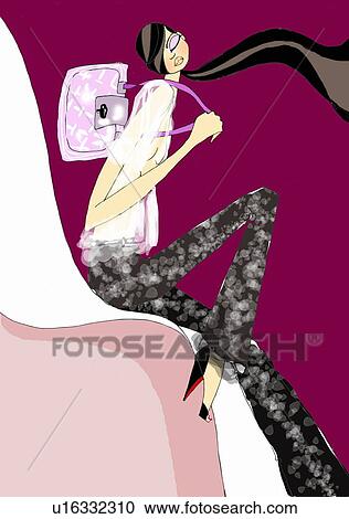 Woman in dressy pants outfit and handbag View Large Illustration Clipart - Woman in dressy pants outfit and handbag. Fotosearch