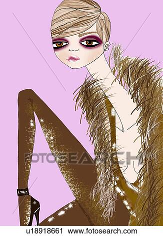 Woman in feather boa and heels View Large Illustration Clip Art - Woman in feather boa and heels. Fotosearch