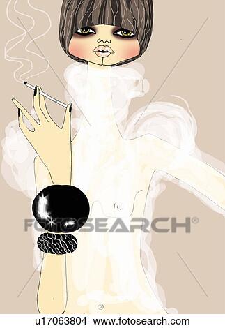 Woman in see-through shirt and bangle bracelet smoking a cigarette View Large Illustration Stock Illustration - Woman in see-through shirt and bangle bracelet smoking a cigarette. Fotosearch