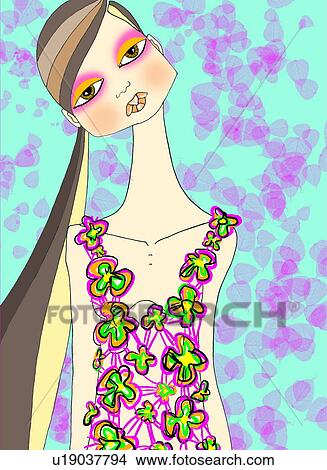 Stock Illustration - Woman wearing a flower shirt. Fotosearch