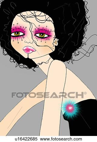 Stock Illustration - Woman with flower and flower makeup. Fotosearch