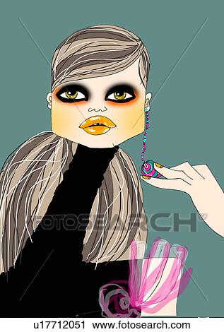 Woman with one colorful earring and black turtleneck View Large Illustration Clip Art - Woman with one colorful earring and black turtleneck. Fotosearch