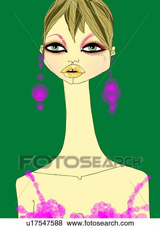 Woman with short hair and large circle earrings View Large Illustration Stock Illustration - Woman with short hair and large circle earrings. Fotosearch