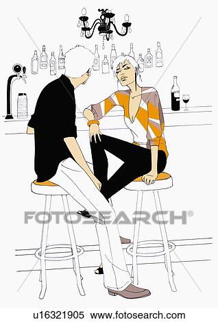 الزوج الذي يتحدث على قضيب معرض الأشكال U16321905 Fotosearch