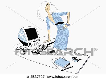 Stock Illustration - Designer woman in her office. Fotosearch