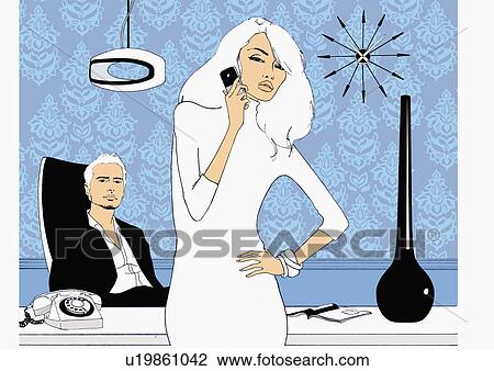 Man and woman in designer office View Large Illustration Drawing - Man and woman in designer office. Fotosearch