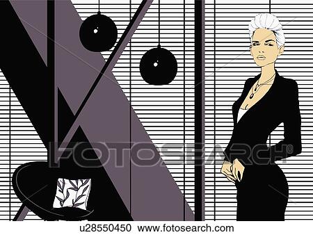 Clipart - Modern business woman in designer office. Fotosearch