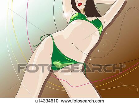 Clipart - Woman dancing in a green bikini. Fotosearch