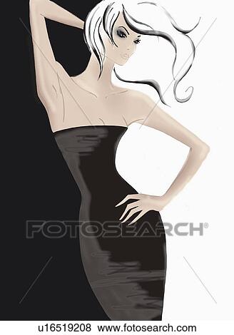 Stock Illustration - Woman fashioning a black dress. Fotosearch