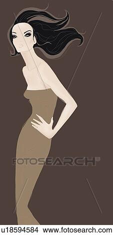 Woman fashioning a brown dress View Large Illustration Stock Illustration - Woman fashioning a brown dress. Fotosearch