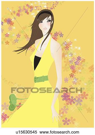 Stock Illustration - Woman in a trail of spring flowers. Fotosearch