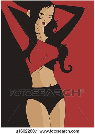 Stock Illustration - Woman in exercise clothes with her arms behind her head. Fotosearch