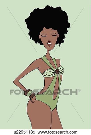 Stock Illustration - Woman in fashionable green bathing suit. Fotosearch
