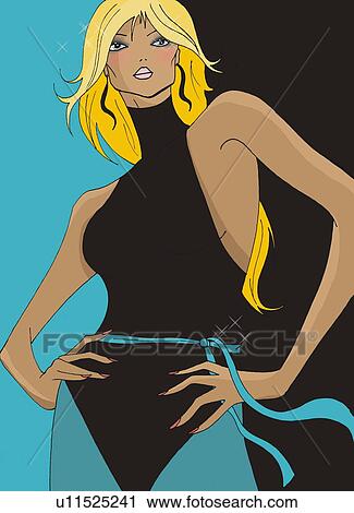 Clip Art - Woman in leotard posing with hands on her hips. Fotosearch