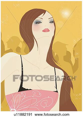 Clip Art - Woman wearing dress with bra straps showing. Fotosearch