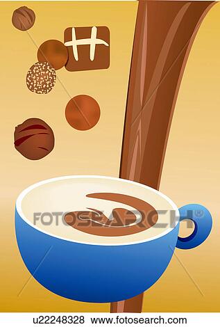 Stock Illustration - A cup of hot chocolate with chocolate sweets. Fotosearch