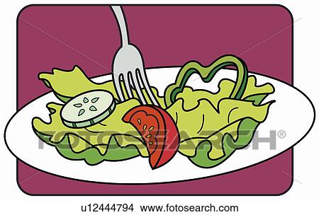Stock Illustration - A fork in a plate of salad. Fotosearch