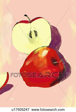 A whole apple next to a cut apple half View Large Illustration Stock Illustration - A whole apple next to a cut apple half. Fotosearch