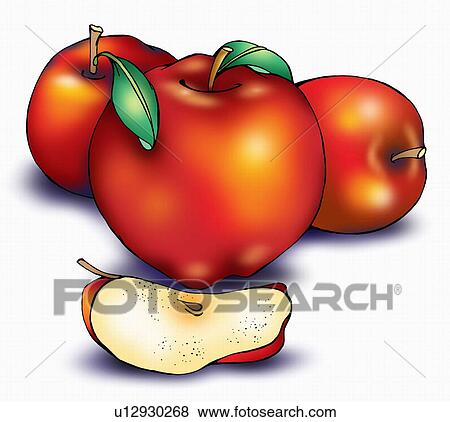 Bright red apples with a cut wedge View Large Illustration Stock Illustration - Bright red apples with a cut wedge. Fotosearch